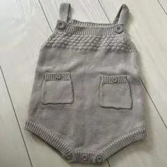 グレー ニットロンパース ポケット付き70〜80