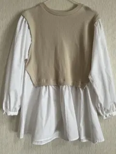 GU ベージュ・ホワイト レイヤードシャツ