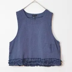 新品 タグ付き M~L 紺 裾フリル ノースリーブ トップス ベスト レディース