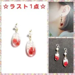 No.168-B　【値下げ】ドライフラワーとパール☆レジン☆ピアス・イヤリング