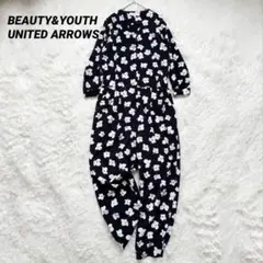 BEAUTY&YOUTH 花柄 総柄 オールインワン M ブラック シェルボタン