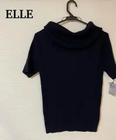 【新品・未使用タグ付き】ELLE 半袖ニットトップス ネイビー M イトキン