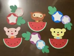 壁面飾り　7月　8月　スイカ　アサガオ　夏の壁面　夏休み　ハンドメイド