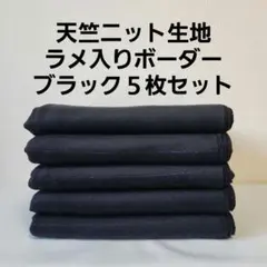 天竺ニット生地 ラメ入りボーダーブラック５枚セット