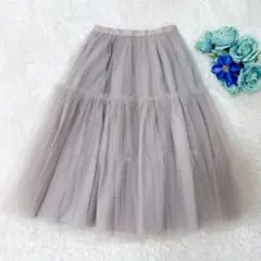 未使用級 FOXEY フォクシー チュールスカート グレージュ38