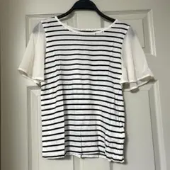 フリルスリーブリボン半袖ボーダートップス earth music&ecology