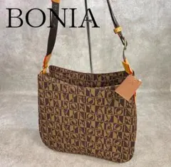 【未使用】 BONIA ボニア PVC＆牛革 ショルダーバッグ ブラウン