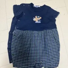 familiar チェック柄ロンパース ネイビー