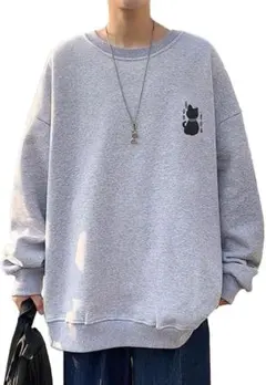 【新品・未使用】パーカー 2XL 猫 ビッグシルエット スウェット グレー