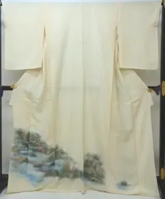 【SALE30%OFF】中古美品 訪問着 風景柄 パールトーン加工 クリーム色