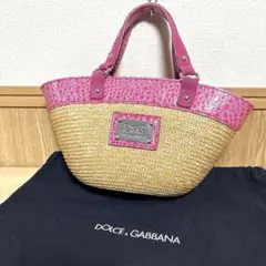 【美品・保存袋付】D&G ドルチェ＆ガッバーナ ストロー かごバッグ ピンクのサムネイル