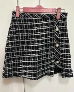 GRL インパン裏地付きアシンメトリーツイードチェック ミニスカートai48 M