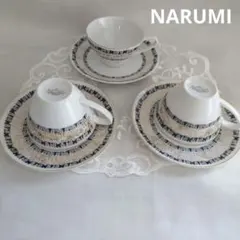 NARUMIナルミ 幾何学模様カップとソーサー3客　昭和レトロデッドストック