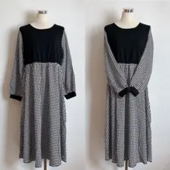270 千鳥格子柄 ワンピース 大きいサイズ5L 異素材