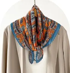 S-80　新品ひし形プリーツ スカーフ70cm巻き方 首元ストール