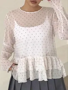 ドット柄 シースルー ブラウス