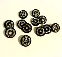 黒いフラワーデザインボタン 12個セット