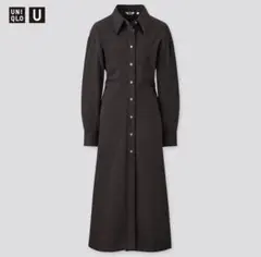 UNIQLO U 黒 ロングシャツワンピース 長袖　L