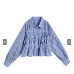 ストライプ柄シャーリングフリルブラウス[pp259] GRL シャツ