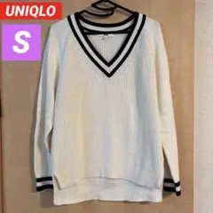UNIQLO ユニクロ 春ニット 綿ニット S 白 Vネック