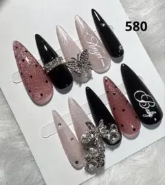 580現品ネイルチップ　ちゅるん十字架 ギャルシズニルック ロングネイル推し地雷