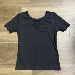 黒 半袖 Tシャツ レースアップネック