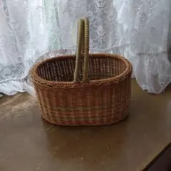 バスケット（ライトブルー）籐籠　買い物カゴ
