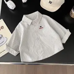 新品　襟付きストライプシャツ　90　ハート　刺繍　男の子ベビー　キッズ　子供服