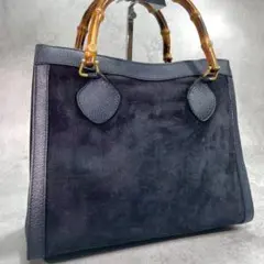 ✨美品✨GUCCI ハンドバッグ ダイアナ バンブー スエード ネイビー レザー
