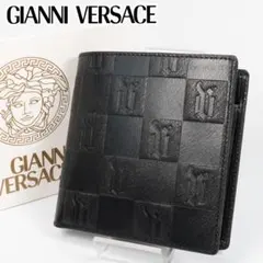 極美品・箱付✨ ヴェルサーチ 二つ折り財布 型押し レザー ブラックのサムネイル