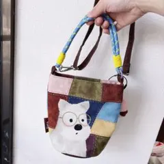 スマホショルダーバッグ パッチワーク くま