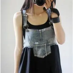 ワンピース ジャンパースカート サロペット ロング丈 デニムワンピース