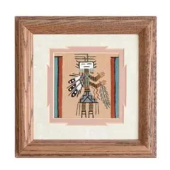 ネイティブアメリカン　ナバホ族　木製フレーム 文化的装飾品　砂絵　サンドアート ネイティブアメリカン ナバホ族 木製フレーム 文化的装飾品 砂絵
