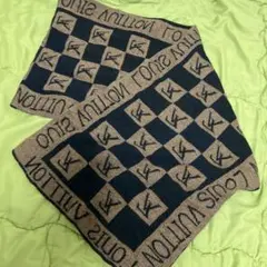 路易威登 格紋圍巾 藏青色/米色