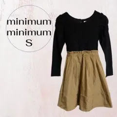 ミニマム ミニマムワンピース S 長袖 ブラック×ベージュ 切り替え フレア