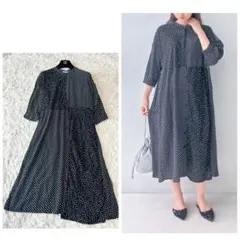 AS KNOW AS ワンピース MIX切替えゆったりワンピ―ス ドット 黒