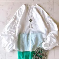 極美品♪ビアズリー レースコンビシアーブラウス 総レース 麻 ラミー