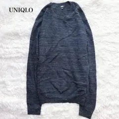 ユニクロ コットンスラブクルーネックセーター ニット 長袖 ボーダー ウール混