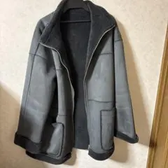 グレー フード付きムートンコート