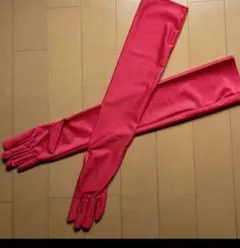 ストレッチロング手袋レッド赤新品ダンスウエディンググローブブ◆49cm丈