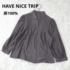 麻100% ピンタック ブラウス M 長袖シャツ リネン パフスリーブ 上品のサムネイル
