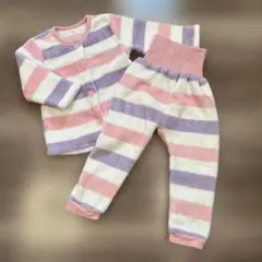 ストライプ柄のふわふわ腹巻付きパジャマセット(95)