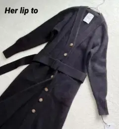タグ付☆Her lip to☆ウールロングカーディガン　フォックス混　黒