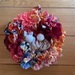 お値下げ　お雛様布リース、着物リメイク、赤、オレンジ色系