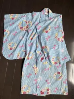 花柄　リボン柄　水色　100cm 3-4才　子供用浴衣