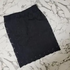 【アースミュージック&エコロジー】黒 レース スカート　ウエストゴム　ひざ丈