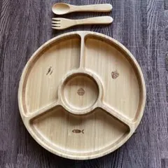 FUNFAM 竹製 ベビー食器 プレート スプーン フォーク セット