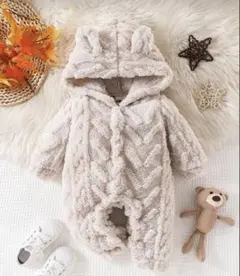 新品 : モコモコロンパース うさぎ耳付き