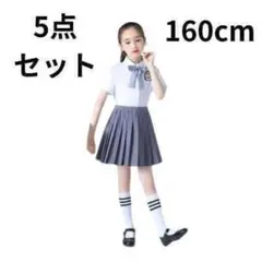 【5点セット】学生服 セーラー風制服 ハロウィンコスプレ 大人 ネイビー 160