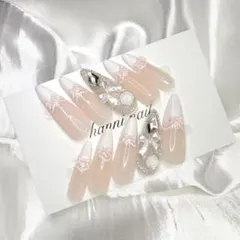 【現品】 #26ネイルチップ 韓国 ワンホン リボン ガーリー シンプル 春